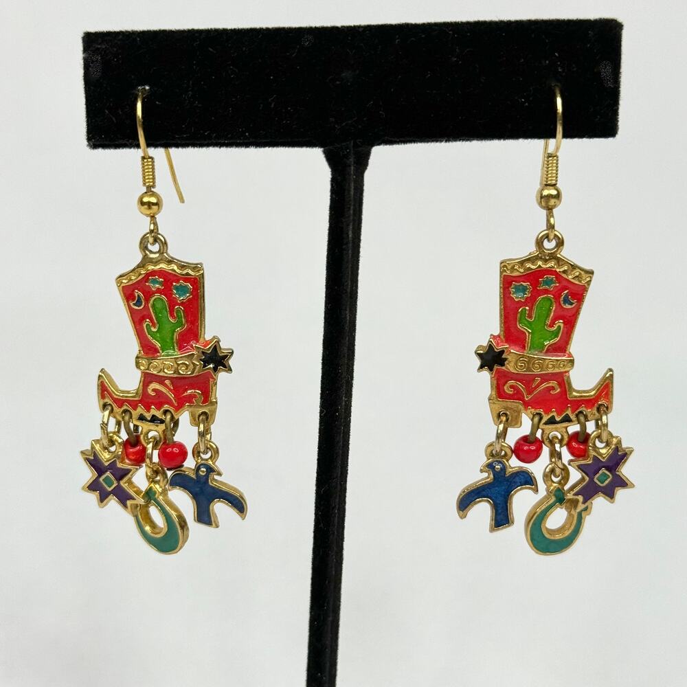 Vintage Edgar Berebi Western Cowboy Boot Dangle Earrings